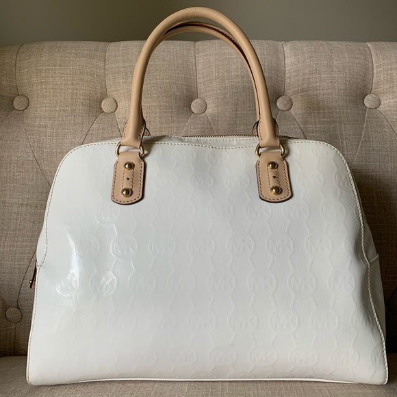 Michael Kors Handbags - Michael Kors - White Patent Leather Satchel Tan